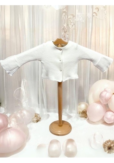 Kız Çocuk Kolları İspanyol Kol Düğmeli Hırka-15214 Ekru