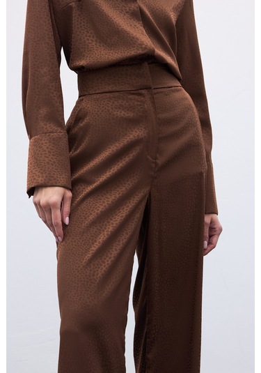 Sateen Jakarlı Pantolon - Kahve-136609 Kahve