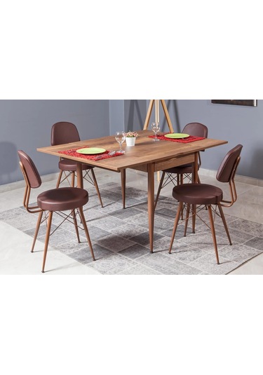 Kartal Dikdörtgen Masa, Eyfel Sandalye, Ceviz, 100x65 Ceviz