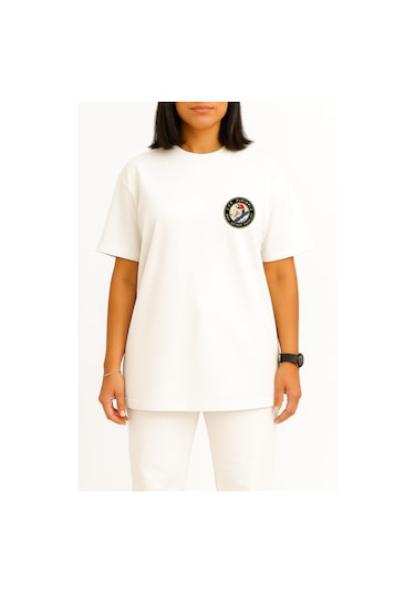 Bahriyeli Collection Oversize Tcg Pirireis Dalgalar Arası Cep Ve Sırt Baskılı Unisex T-shirt Beyaz