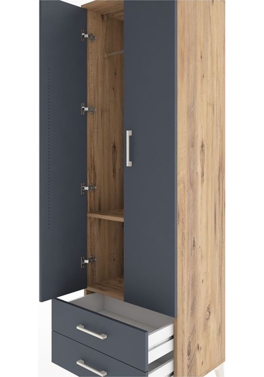 Hyperion Dolap 2 Raflı 2 Çekmeceli Tek Askılı 60x44x195 Çam-antrasit Atlas Çam