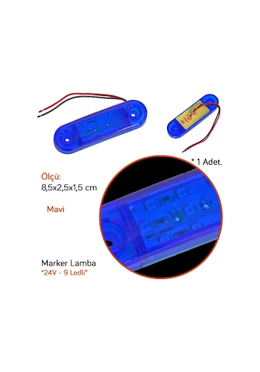 Tas 24v Side Marker Lamba 9 Ledli Mavi 8,5x2,5 Cm Tas.018m-24 2 Li