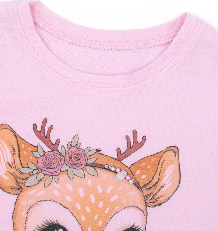 Alena Kız Çocuğu İçin Pamuklu Pembe Baskılı Kanvas Dokusu İle Anaokulu Uzun Kollu Tişört 254637461 Pembe