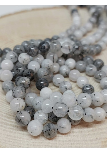 Yaşam Tohumu Rutil Kuvars Taşı Dizi 6 MM Beyaz - Mavi