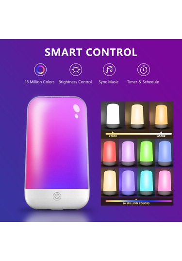 Qingmipy Bt Akıllı Gece Lambası: 7 Renk, Müzikle Senkron, 24 Sahne Modu, Mobil Uygulama Kontrolü Beyaz