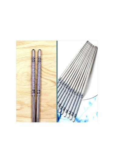 Omeniv İki Çift (4) Bleu Blanc Metal Chopstick Set Sushi Noodle
