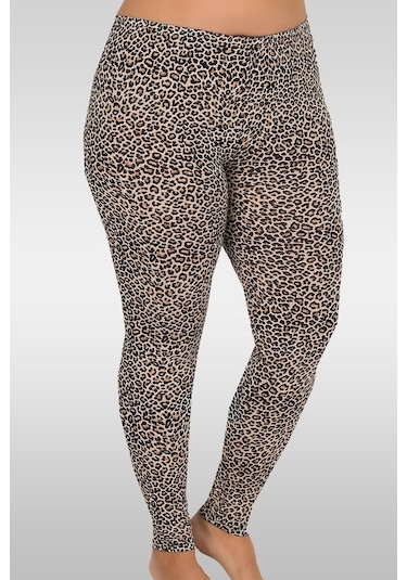 Polkan Bayan Tayt Leopar Desen Büyük Beden 129 Kahverengi