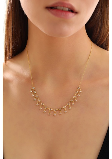 925 Ayar Gümüş Sallantlı Tamtur Kolye Altın