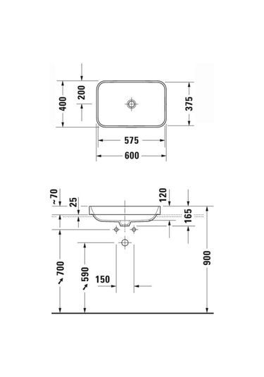 Duravit - Happy D.2 Plus 60 Cm Lavabo İç Beyaz Dış Siyah - 2359606100- Siyah-beyaz