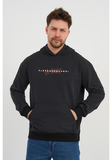 Alexandergardı Özel Unisex Baskılı Kapüşonlu Kanguru Cepli Sweatshirt Unx-0017602 Antrasit