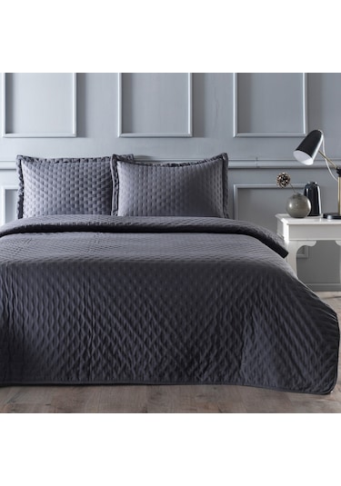 Linens Gardenia Çift Kişilik Yatak Örtüsü Seti Antrasit
