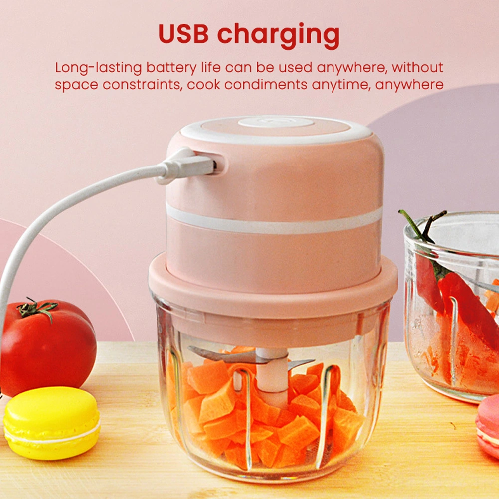 Youmex Kablosuz Elektrikli Mini Yemek Döneri 250ml - Çinko, Sebze, Et, Buz Kırıcı - Paslanmaz Çelik Bıçaklar - Şarj Edilebilir - Pembe Pembe