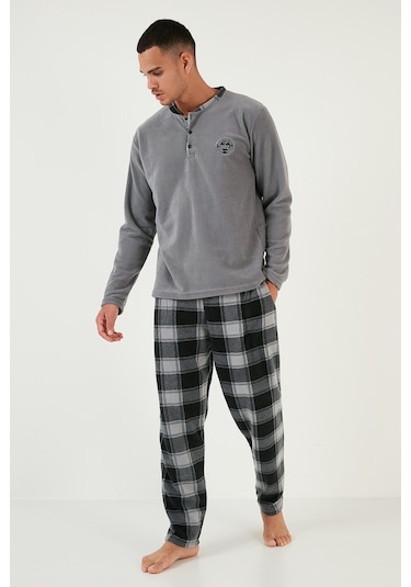 Buratti Ekose Regular Fit Bisiklet Yaka Kışlık Polar Erkek Pijama Takımı 609610013W4 Gri