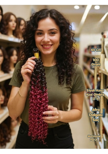 Afro Dalgası Saç Kıvırcık Siyah Koyu Kızıl Ombre