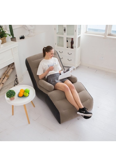 Snapbuy Şişme Tekli Koltuk, Kalın Pvc Kadife Yüzey, Katlanabilir Kahverengi - Siyah