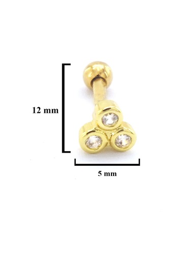 Ferizz Altın Kaplama Zirkon Taşlı Üç Top Piercing Prc-142 Altın
