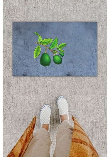 Dijital Baskı Dekoratif 'lü Avakado Antrasit Kapı Önü Paspası K-1300