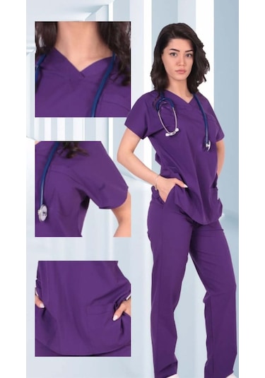 Likralı Cerrahi, Doktor, Hemşire, Renkli Üniforma Takım Mor