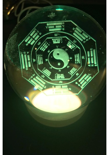 3d Led Işık Cam Küre Çok Renk Gece Lambası Yin Yan 8 Cm Mega Boy Çok Renkli