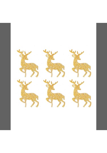 Gold Altın Keçe Geyik Yılbaşı Ağaç Süs Simli Eva Ağaç Dekor 6'lı