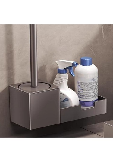 Delinmeyen Tuvalet Fırçası Tutucu, Raflı, Ev Tipi Tuvalet Fırçası Siyah