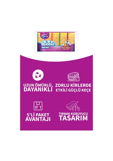 Bubble Sünger Düz 5'li İkili Set