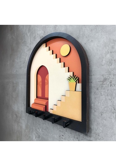 Cajuart Turuncu Soyut Merdiven Tasarım 3d Katmanlı Duvar Askısı Anahtarlık