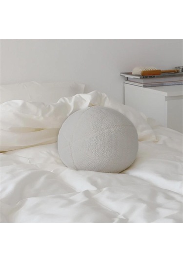 Woodesk Ballo, Dekoratif Top Kırlent, Yastık, Çap 25 Cm, Bej Renk