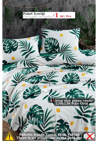 Doğal Pike Baskılı Battal 230x220cm Monstera Yeşil Yeşil