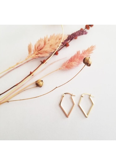 Dörtgen Formlu Altın Küpe 14 Ayar 2,0 Cm Zarif Küpe