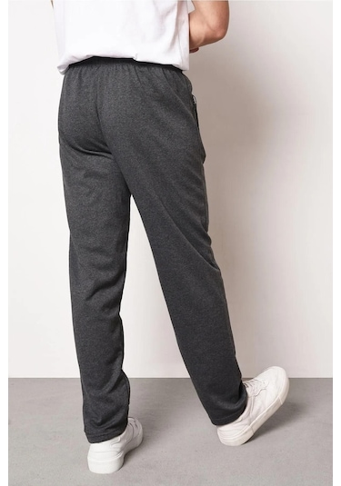 MMetalic Antrasit  Erkek Fermuar Cep Nakış Detaylı Düz Paça Rahat Kesim Eşofman Altı