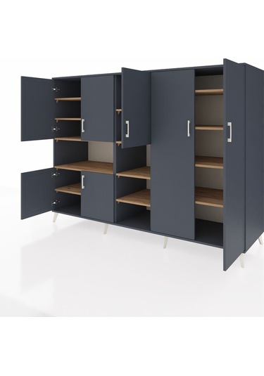 Kronos Dolap 13 Raflı 7 Kapaklı 220x59x163 Antrasit-antrasit/çam Antrasit-antrasit/çam