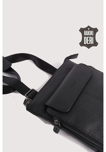 Hakiki Deri Erkek Postacı Çantası Siyah Smr9279 Siyah