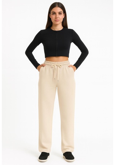 Axxel Kadın Açık Bej İnterlok Eşofman Altı-p2273 Açık Bej