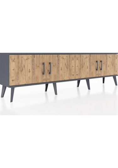 Arges Tv Ünitesi 2 Raflı 4 Kapaklı 176x30x51 Antrasit-çam/çam Atlas Çam/atlas Çam