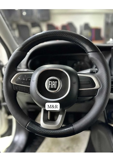 Fiat Egea  Parlak Kristal Karbon Deri Kaplama Direksiyon Kılıfı Siyah
