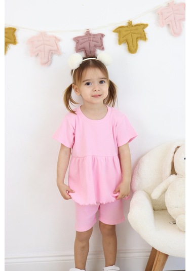 Fırfırlı Şortlu Takım Pembe