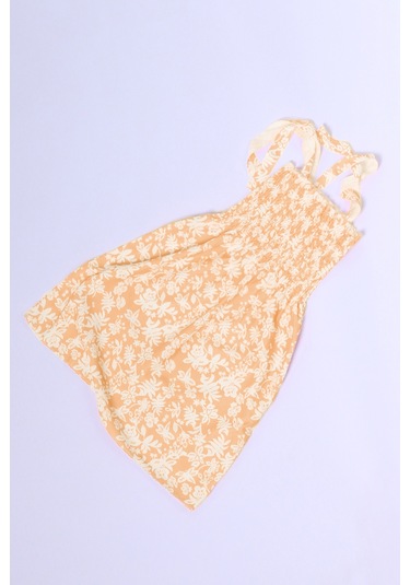 Kız Çocuk Askılı Elbise Çiçek Desenli B35 Hcm00119 Taba