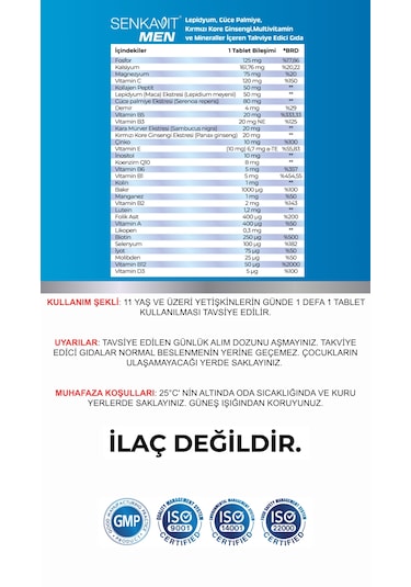 Senkavit Men Erkek Multivitamin Ve Mineral Complex +50 Yaş 120 Tablet