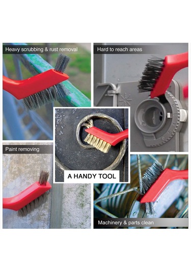 Youtek 3lü Set Temizlik Fırçaları: Pas Kaldırıcı, Metal Ve Delikli Aletler İçin Çelik, Bakır Ve Nilon Fırça - Abs Saplı Temizlik Gereci