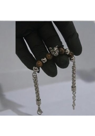 Leopar Figürlü Özel Tasarım Erkek Bileklik - Kadın Kahverengi