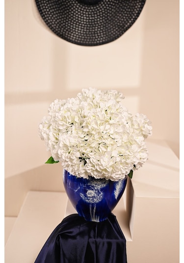 Beyaz Yapay Ortanca Çiçeği 5 Dallı Premium Canlı Islak Dokulu 42 Cm