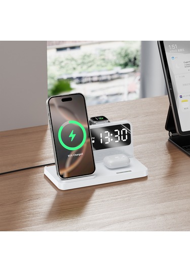 Bix Bxmw4 Alarmlı Saat Özellikli 15w Kablosuz Şarj Standı Beyaz