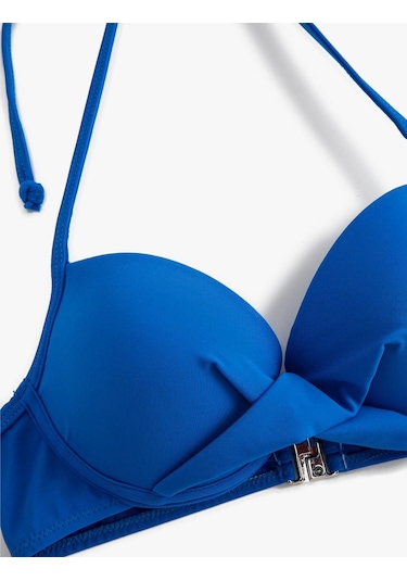 Deep Beach Push Up Bikini Üstü Dolgulu Balenli Boyundan Bağlamalı Mavi
