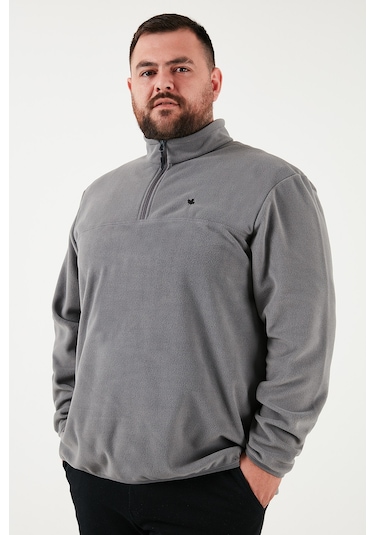 Buratti Regular Fit Anti-Pilling Büyük Beden Dik Yaka Kışlık Şardonlu Erkek Polar 5906001B Gri