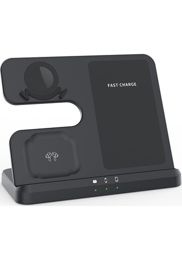 Jeemson Samsung Uyumlu Telefon, Saat Ve Kulaklık İçin 3'ü 1 Arada Hızlı Kablosuz Şarj Cihazı Q10b Siyah