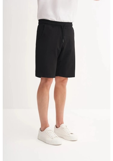 Cazador Slim Fit Dar Paça Likralı Örme Bermuda Şort 60820 Siyah