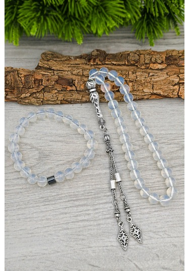 Opal Ay Taşı Bileklik Ve Tesbih Erkek Doğal Taş Set 8 Mm Bt037 Beyaz