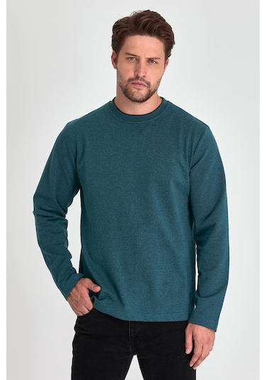 MMetalic Çift Bisiklet Yaka Standart Rahat Kesim Erkek Sweatshirt Petrol