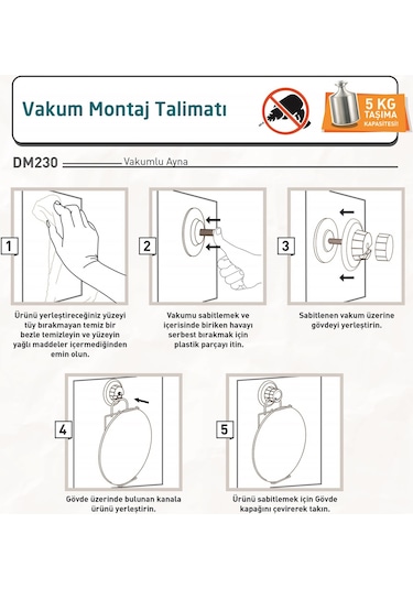 Teknotel Delme Vida Matkap Yok! Vakumlu Banyo Aynası Krom Dm230 Krom